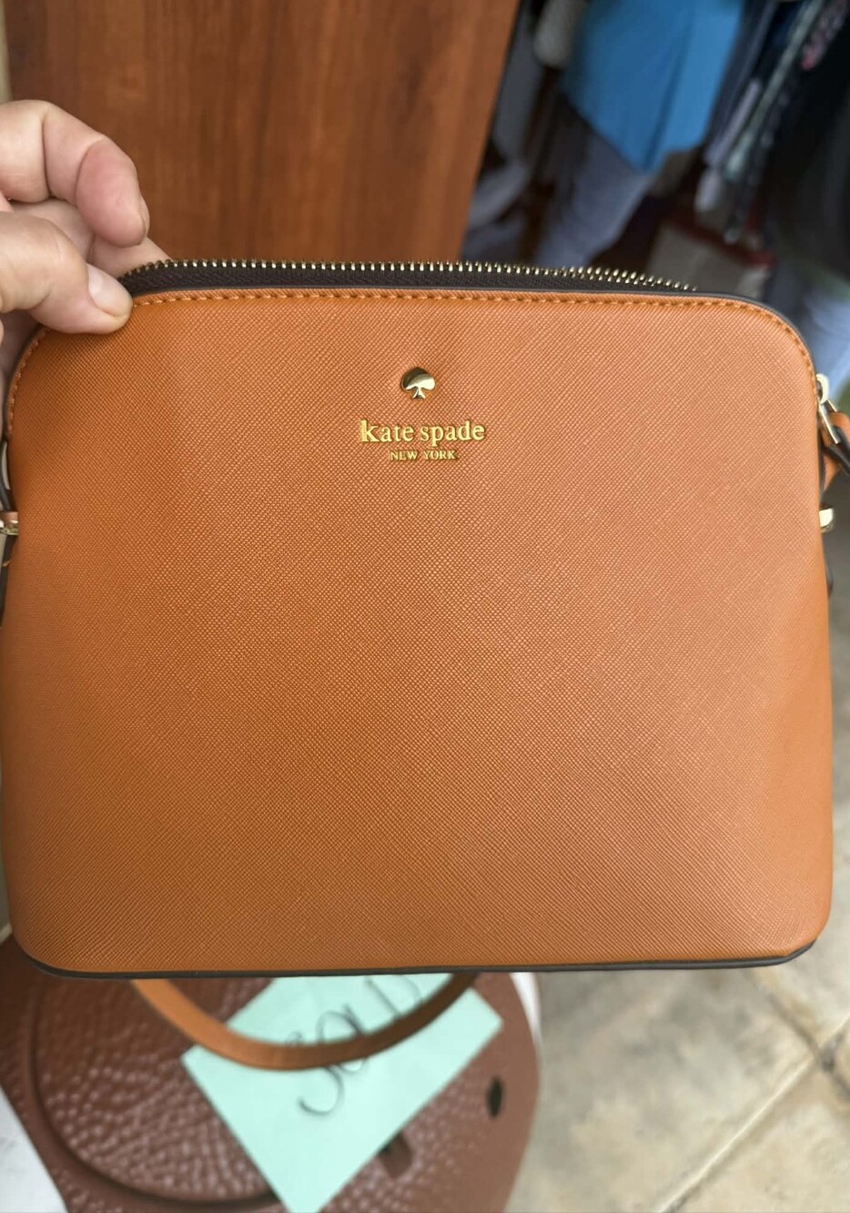 kate spade Camel  Saffiano Leather Crossbody Bag with Gold Logo